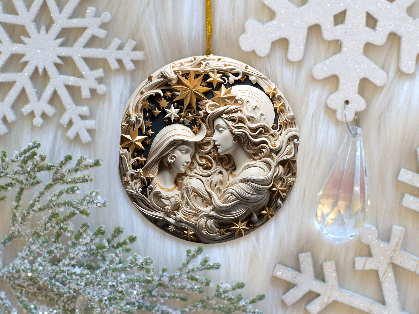 Radiant 3D-style Image, Porcelain Angel Ornament:  Elegance in Every Detail for Your Holiday Joy!