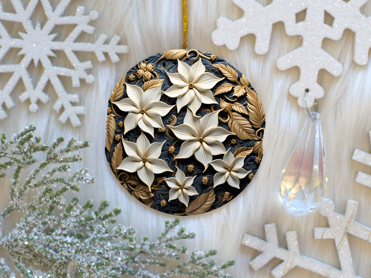 Radiant 3D Porcelain Christmas Ornament:  Elegance in Every Detail for Your Holiday Joy!