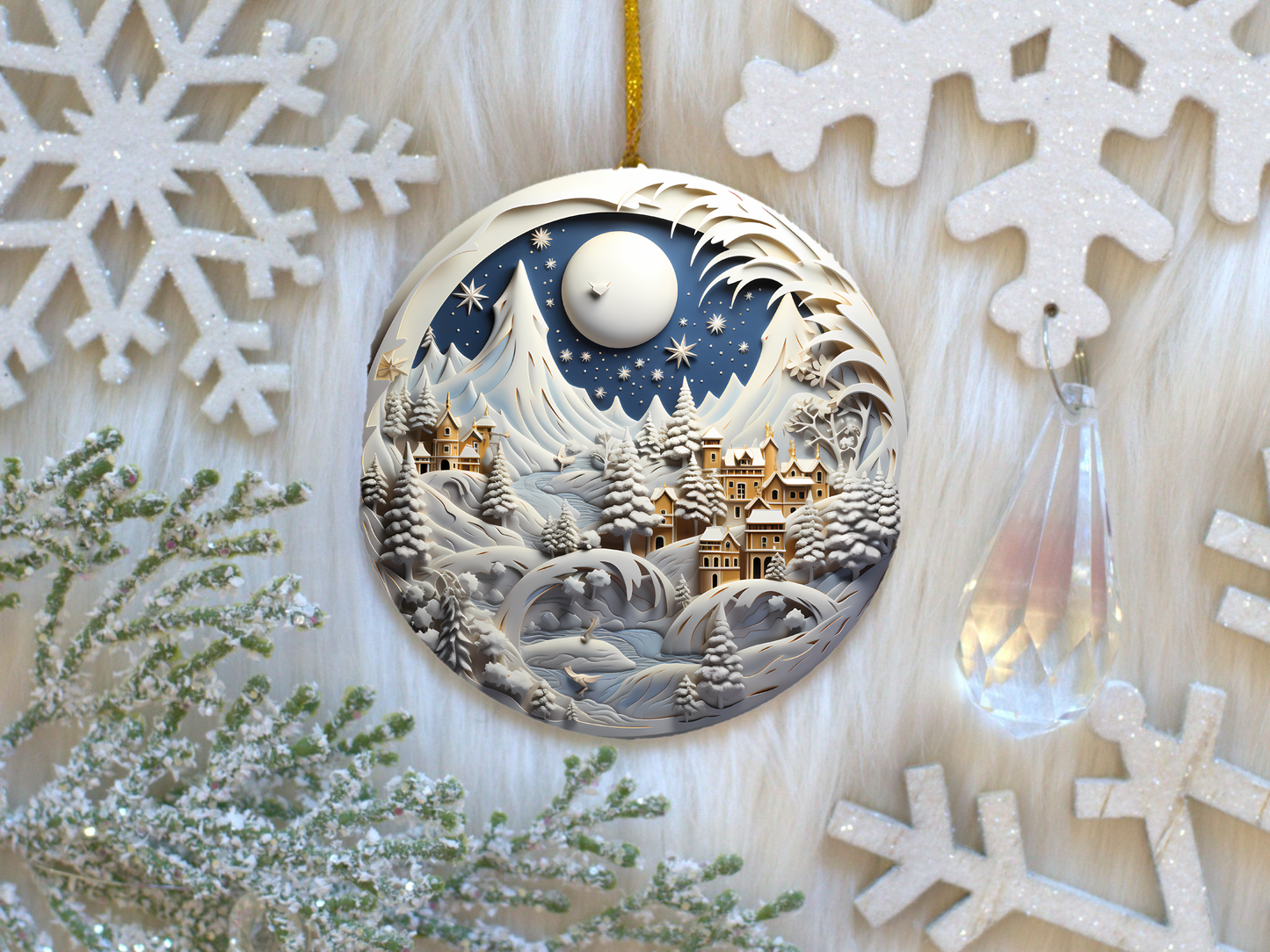 Radiant 3D Porcelain Christmas Ornament:  Elegance in Every Detail for Your Holiday Joy!