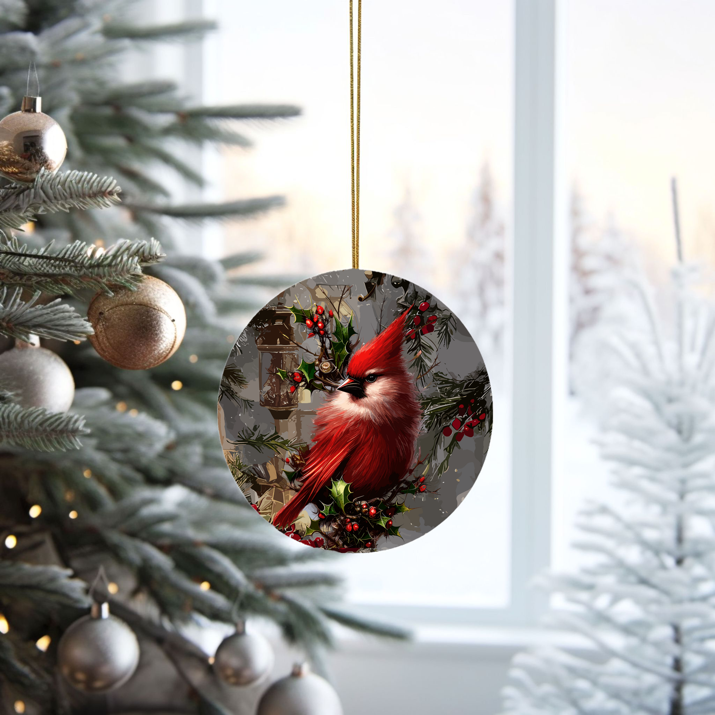 Radiant 3D Porcelain Christmas Cardinal Ornament:  Elegance in Every Detail for Your Holiday Joy!