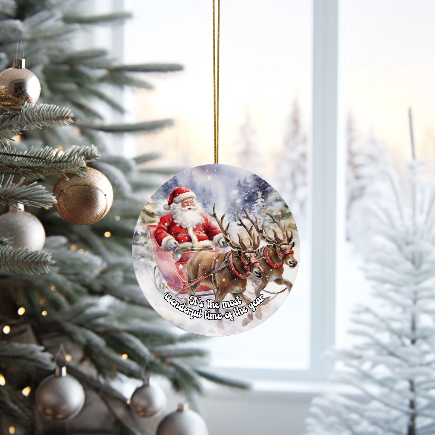 Radiant 3D Porcelain Christmas Santa Ornament:  Elegance in Every Detail for Your Holiday Joy!