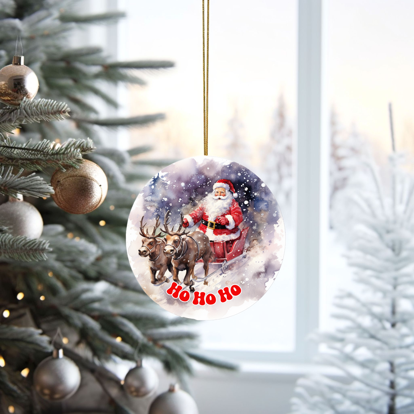 Radiant 3D Porcelain Christmas Santa Ornament:  Elegance in Every Detail for Your Holiday Joy!