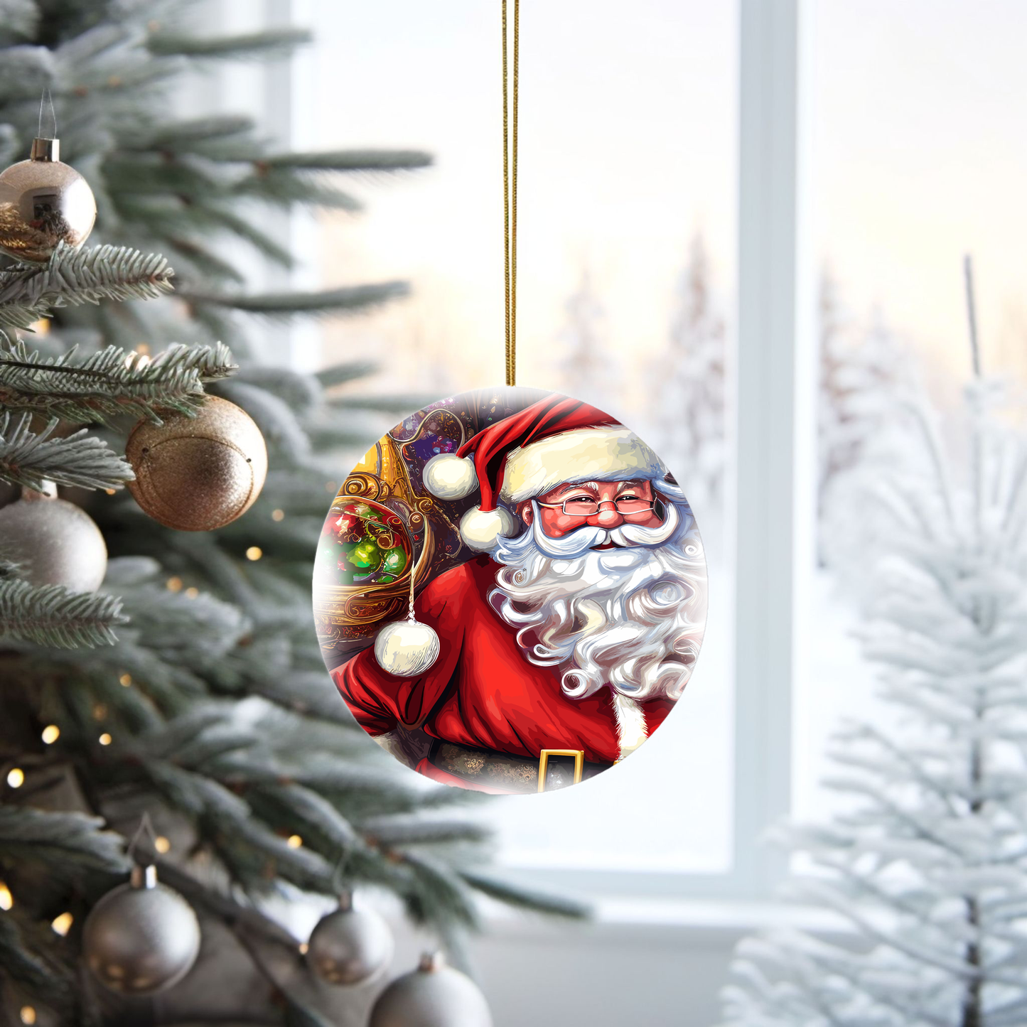 Radiant Porcelain Christmas Santa Ornament:  Elegance in Every Detail for Your Holiday Joy!