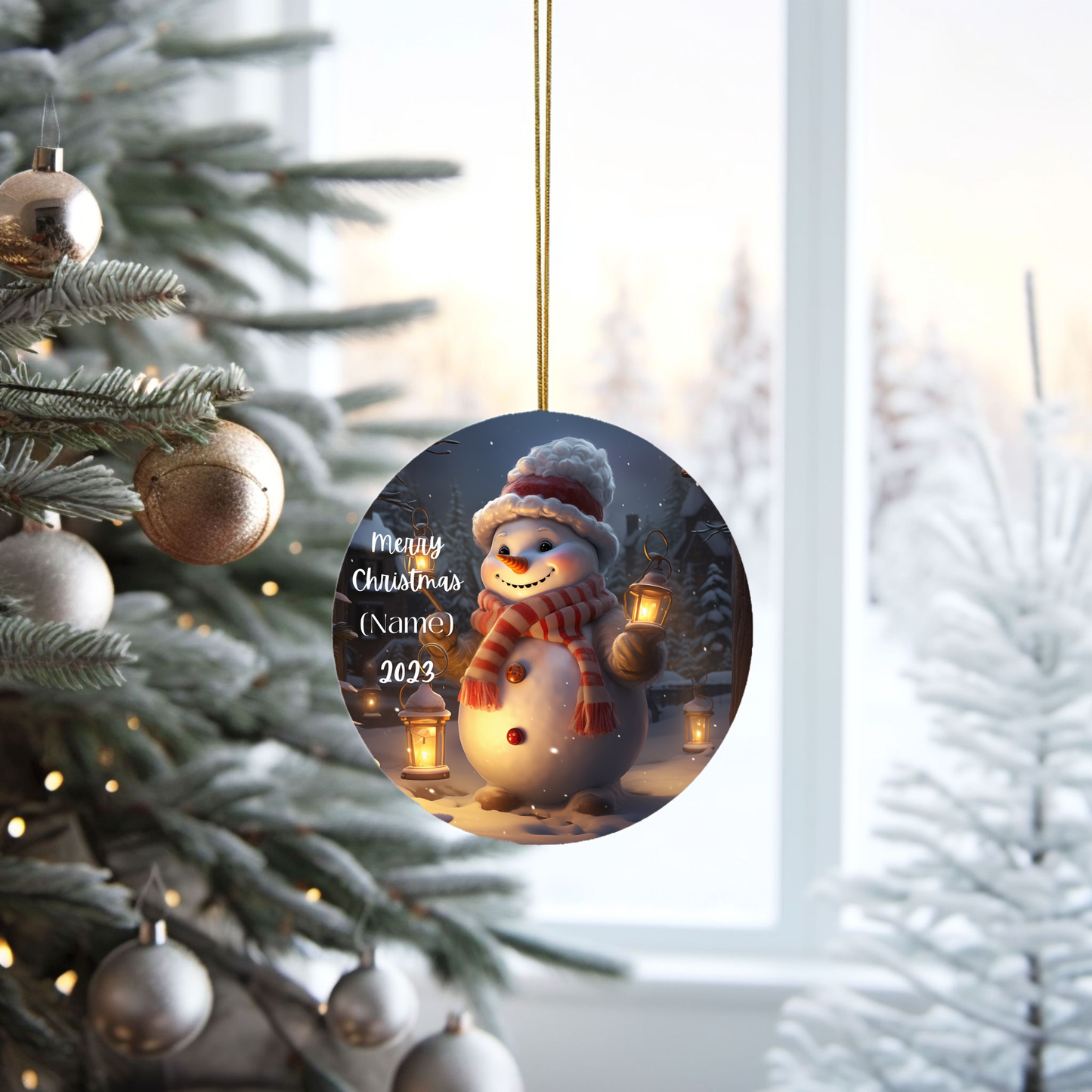 Charming Personalized Children’s Snowman Porcelain Christmas Ornament:  Elegance in Every Detail for Your Holiday Joy!