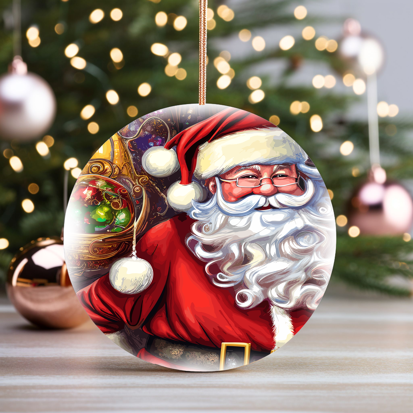 Radiant Porcelain Christmas Santa Ornament:  Elegance in Every Detail for Your Holiday Joy!