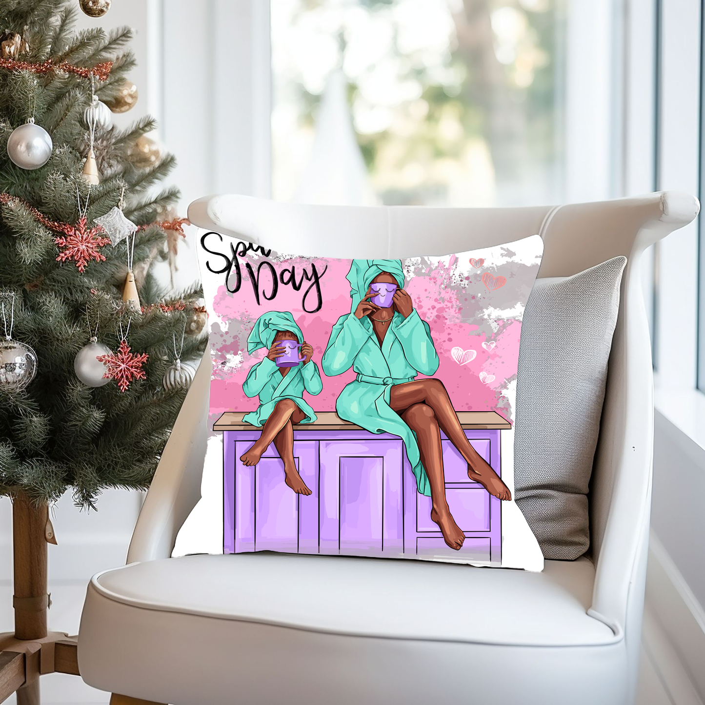 Customizable Spa Day Square Mother and Daughter Cushion - Where Comfort Meets Personalization!