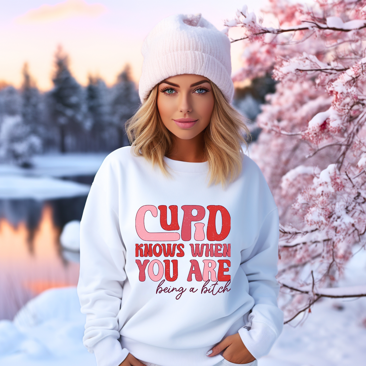 Cupid's Wit:  Bold Valentine's Sweatshirt - Sassy statement in distressed pinks & reds.  Cozy Gildan 18000, S-5XL.