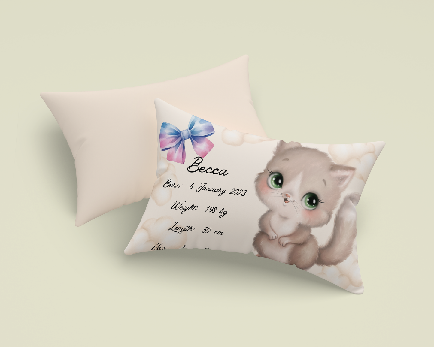 Personalised plush faux suede Kitten Throw Cushion, a cherished keepsake for life's precious moments!