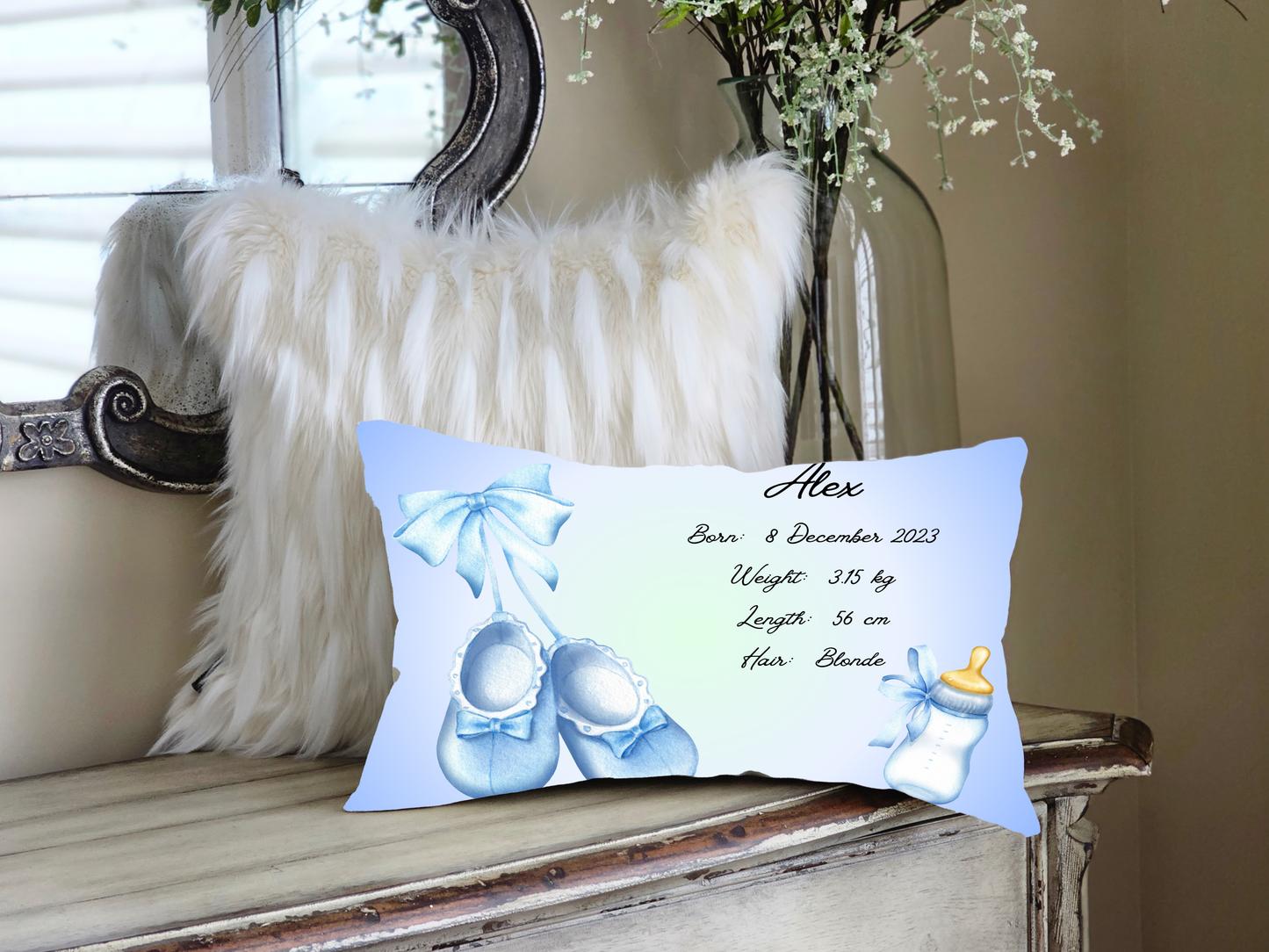 Personalised plush faux suede Blue Ballet Shoes' Throw Cushion, a cherished keepsake for life's precious moments!