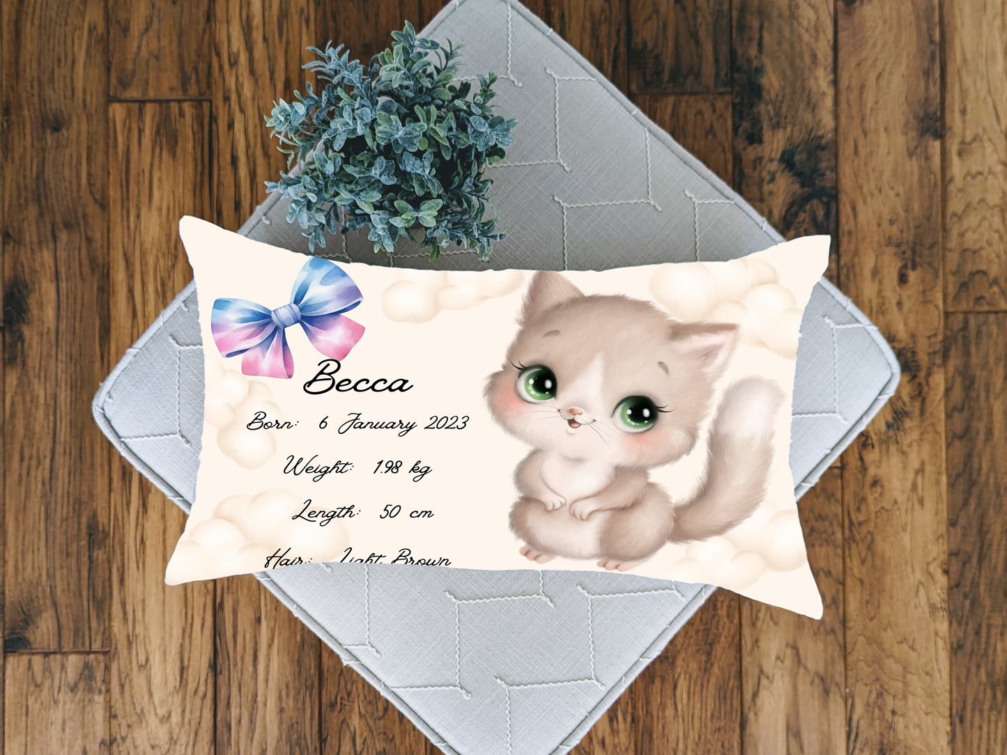 Personalised plush faux suede Kitten Throw Cushion, a cherished keepsake for life's precious moments!