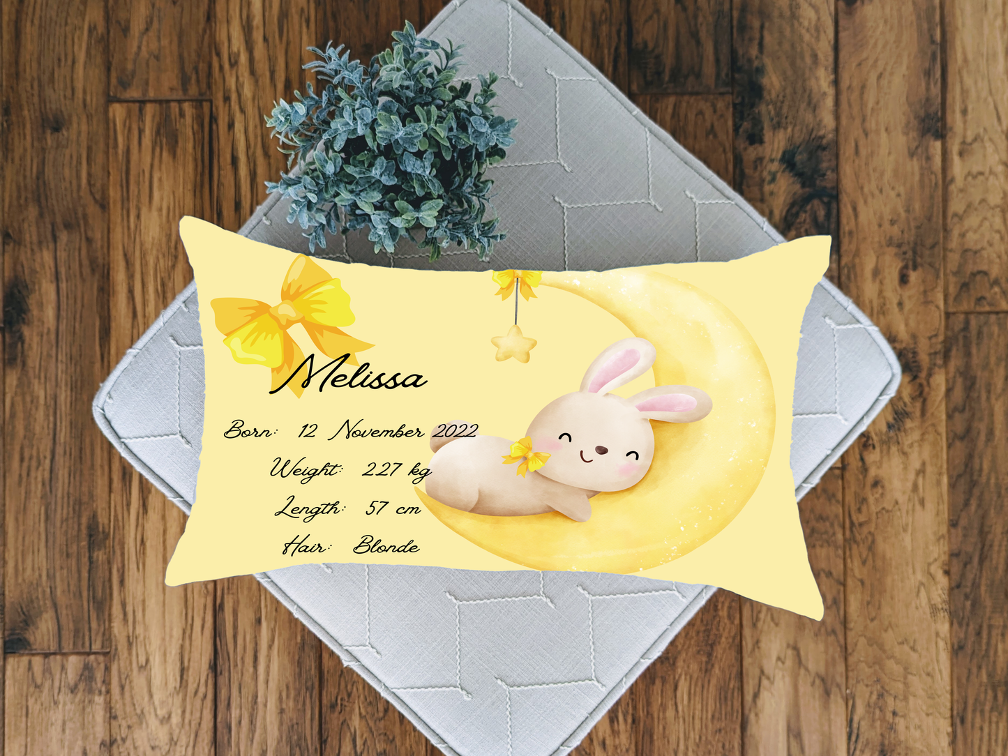 Personalised plush faux suede Lemon Bunny Throw Cushion, a cherished keepsake for life's precious moments!