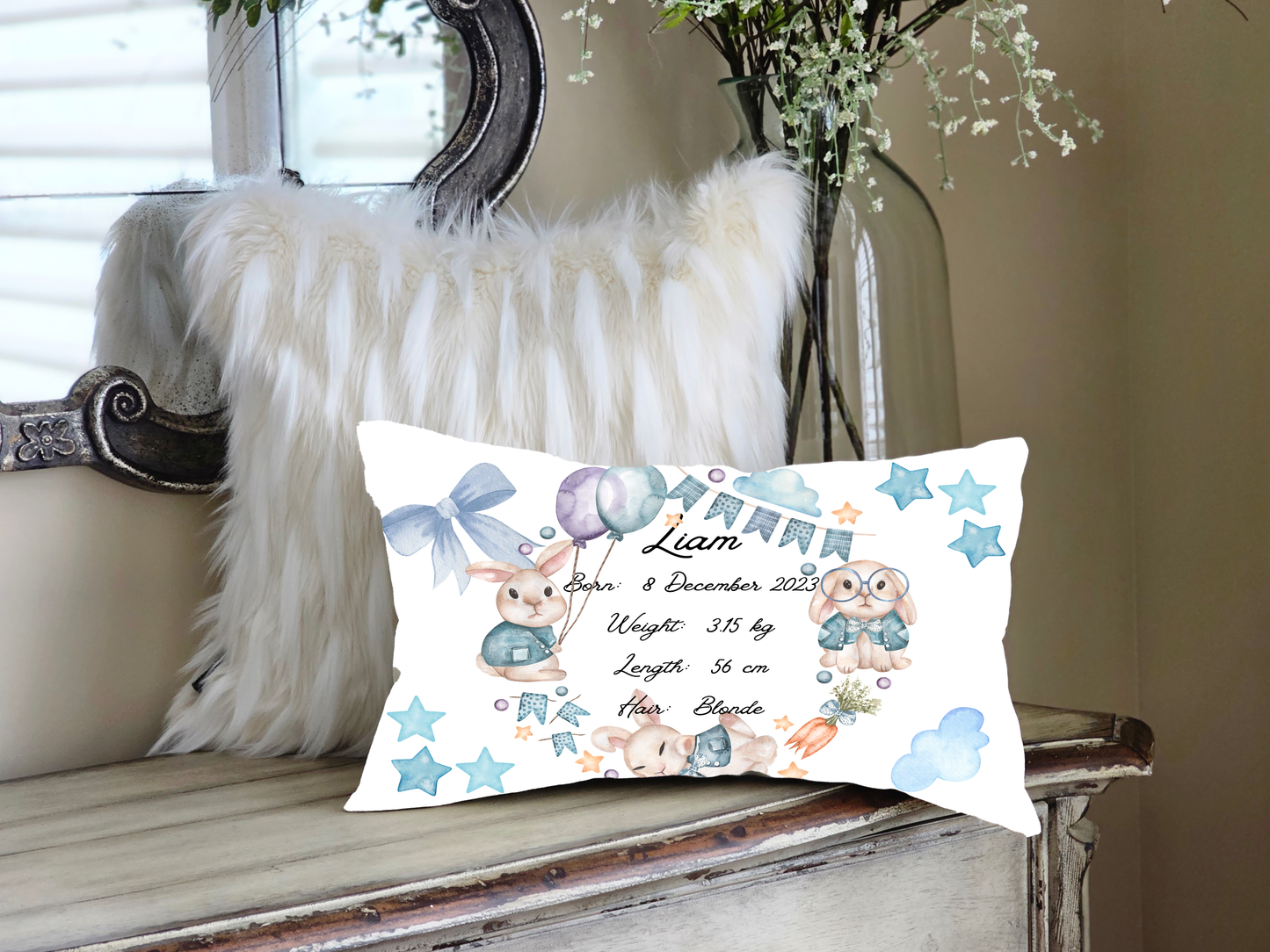 Personalised plush faux suede Bunny Throw Cushion, a cherished keepsake for life's precious moments!