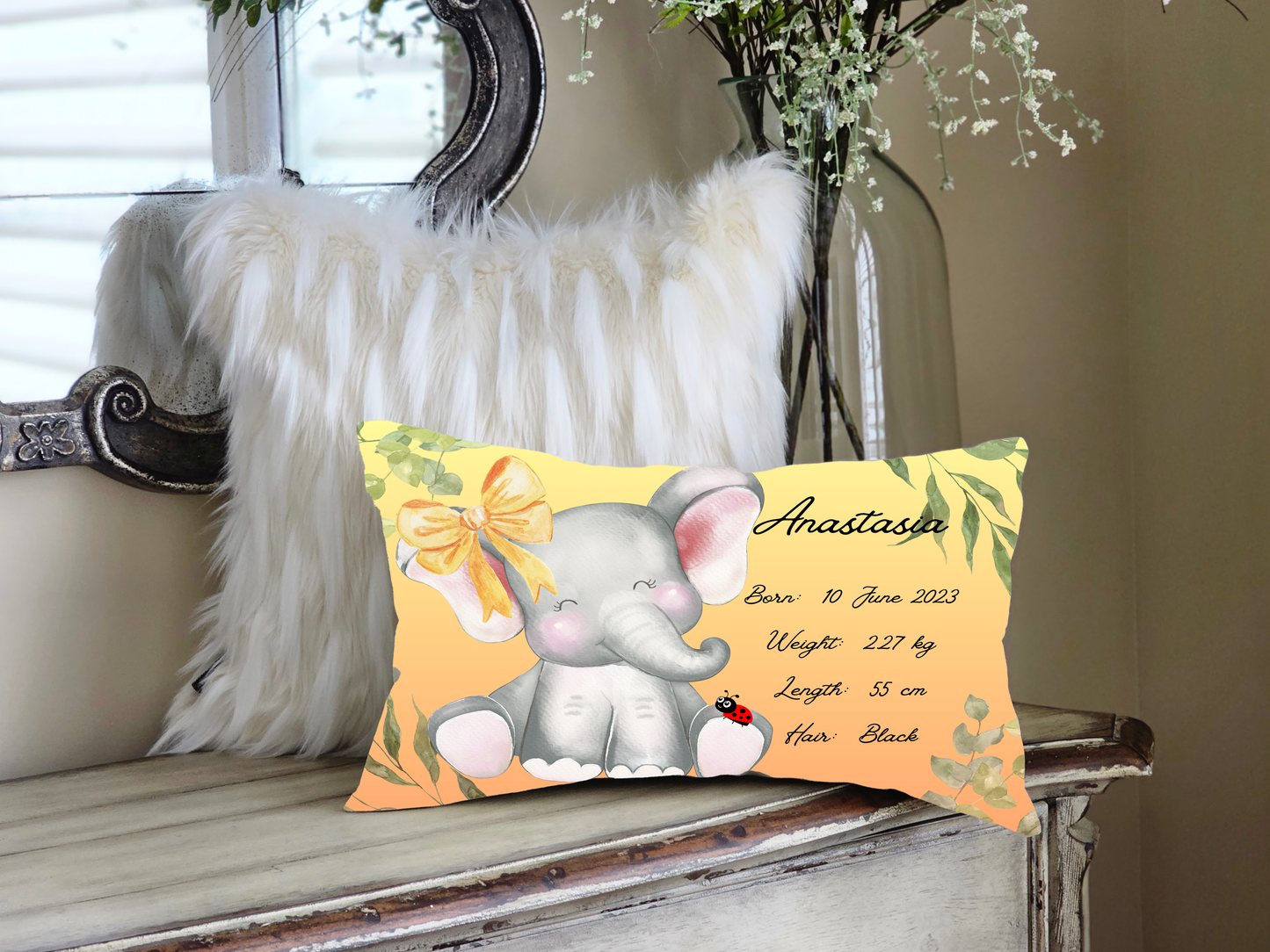 Personalised plush faux suede Elephant Throw Cushion, a cherished keepsake for life's precious moments!