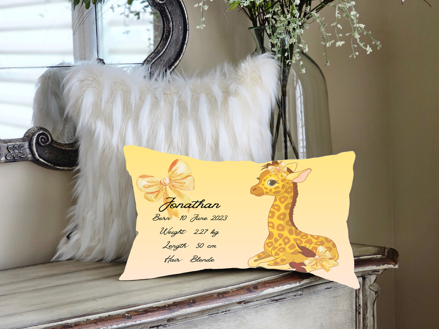 Personalised plush faux suede Giraffe Throw Cushion, a cherished keepsake for life's precious moments!