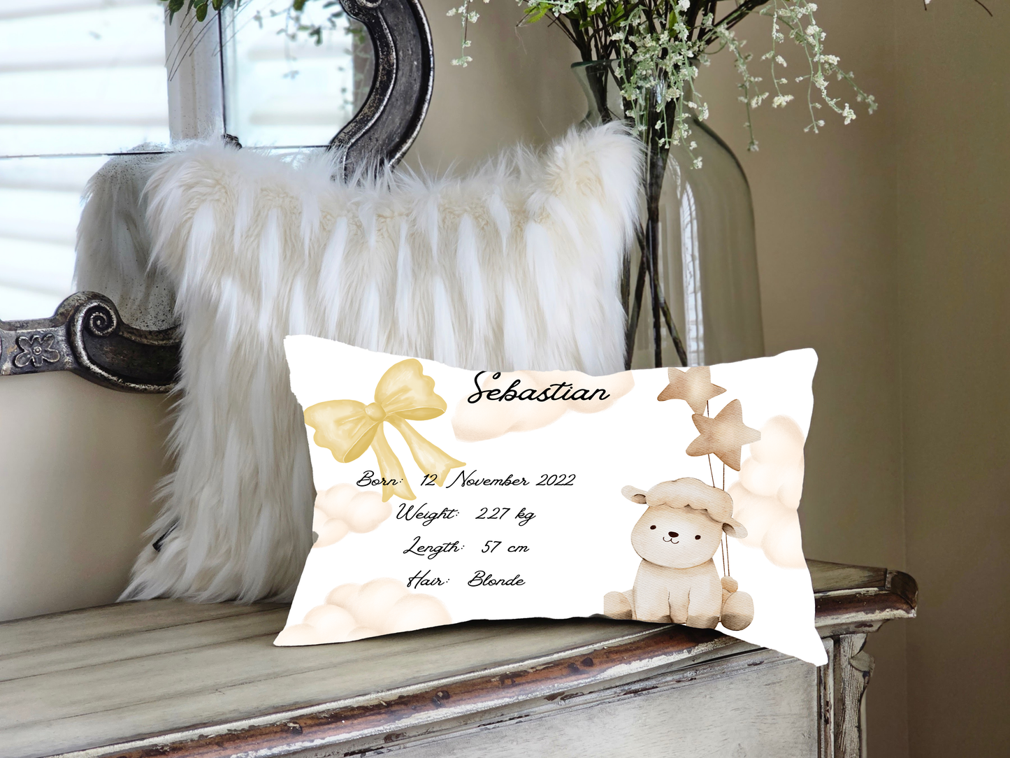 Personalised plush faux suede Lamb Throw Cushion, a cherished keepsake for life's precious moments!