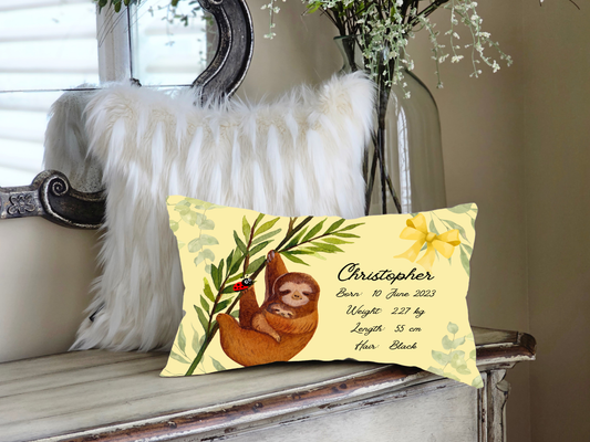 Personalised plush faux suede Sloth Throw Cushion, a cherished keepsake for life's precious moments!