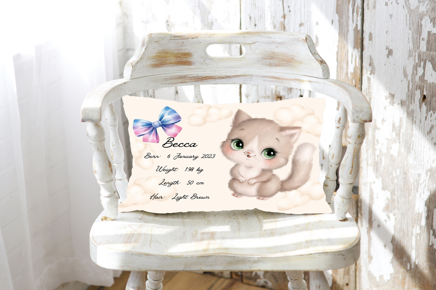 Personalised plush faux suede Kitten Throw Cushion, a cherished keepsake for life's precious moments!