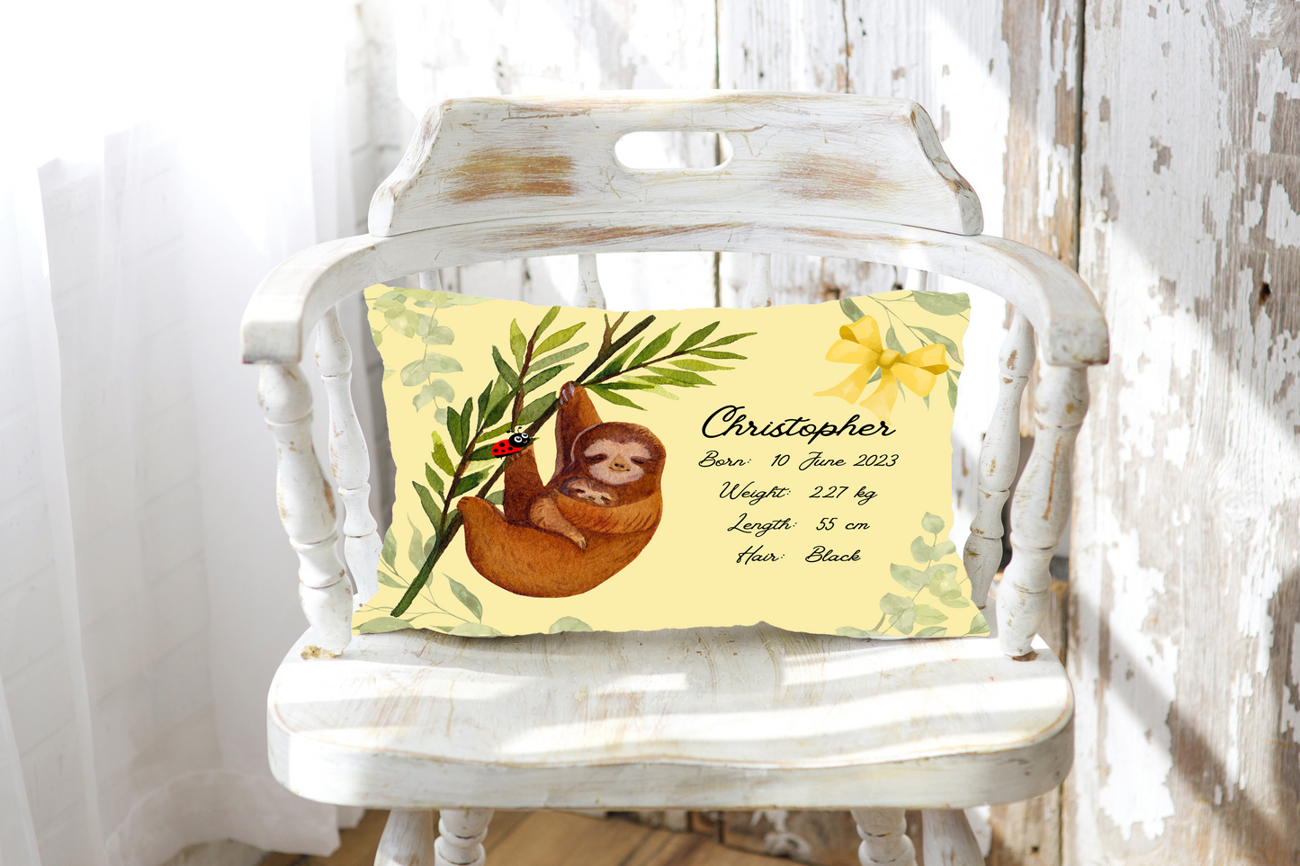 Personalised plush faux suede Sloth Throw Cushion, a cherished keepsake for life's precious moments!