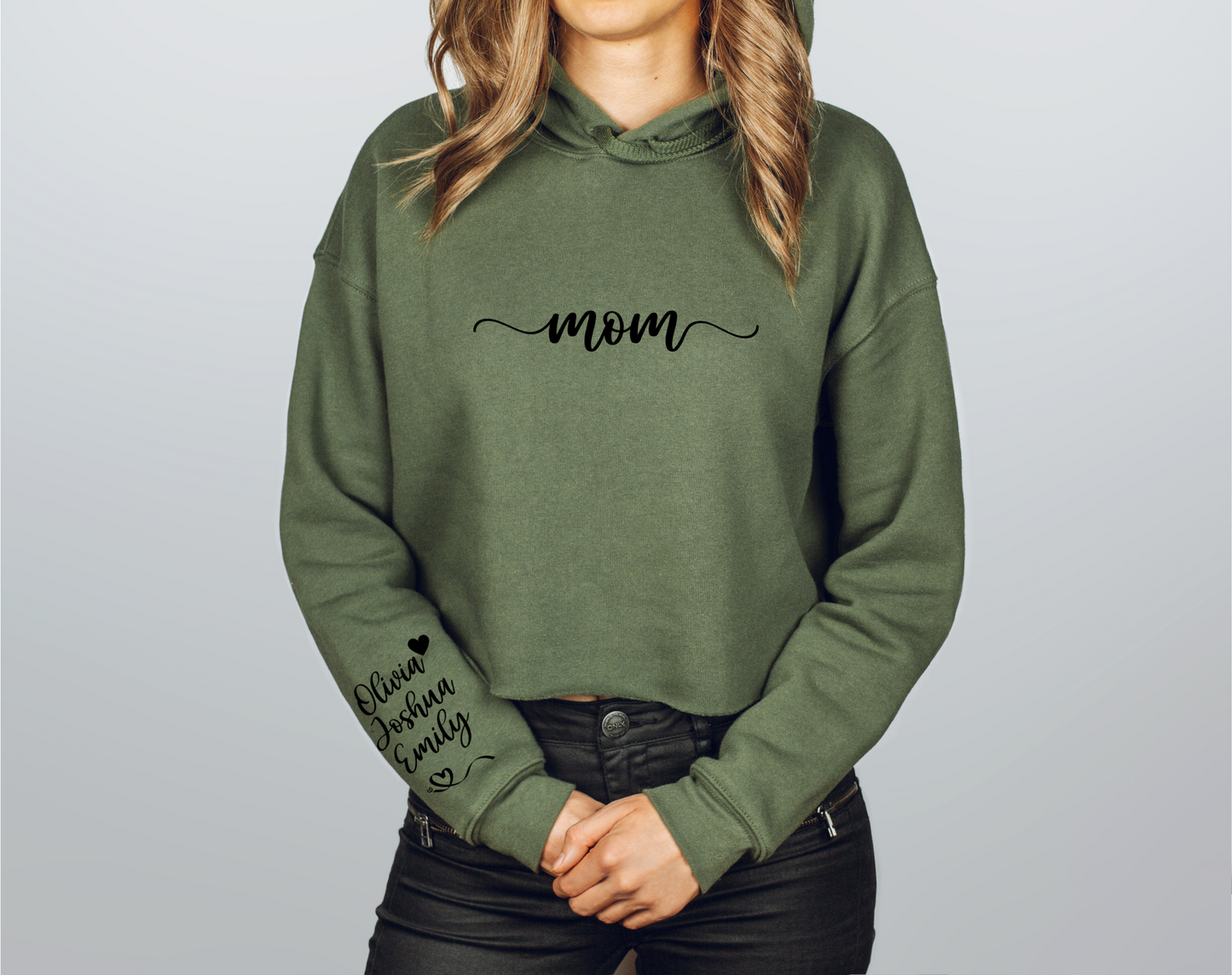 Custom Heartstrings Cropped Hoodie:  Personalized Comfort for Every Mom.  Bella Canva 7502.