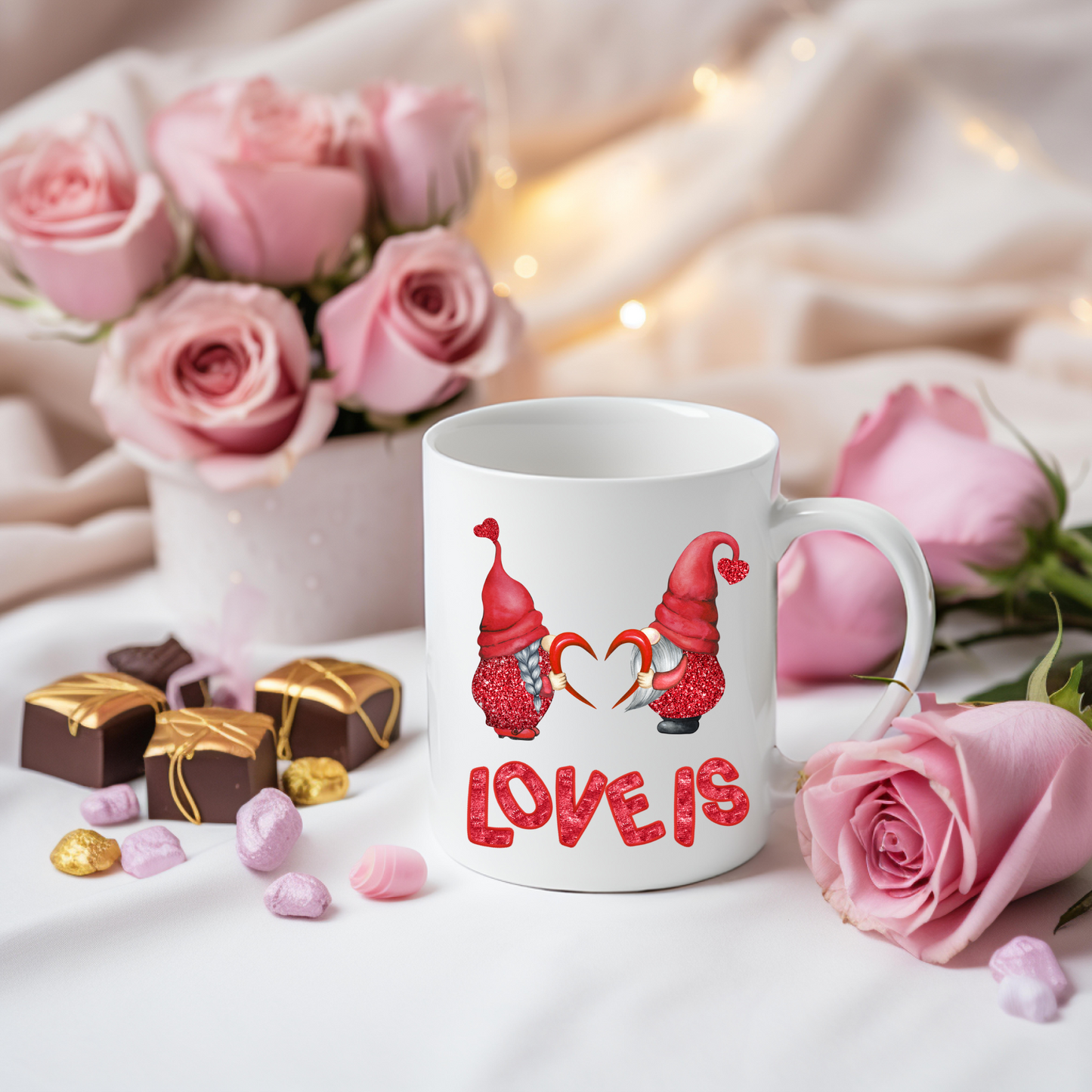 Radiant Romance: “Love Is” Valentine's Day Mugs – Sip Love, Share Joy. Dishwasher and Microwave Safe. 11oz & 15oz Sizes. Double-Sided Design