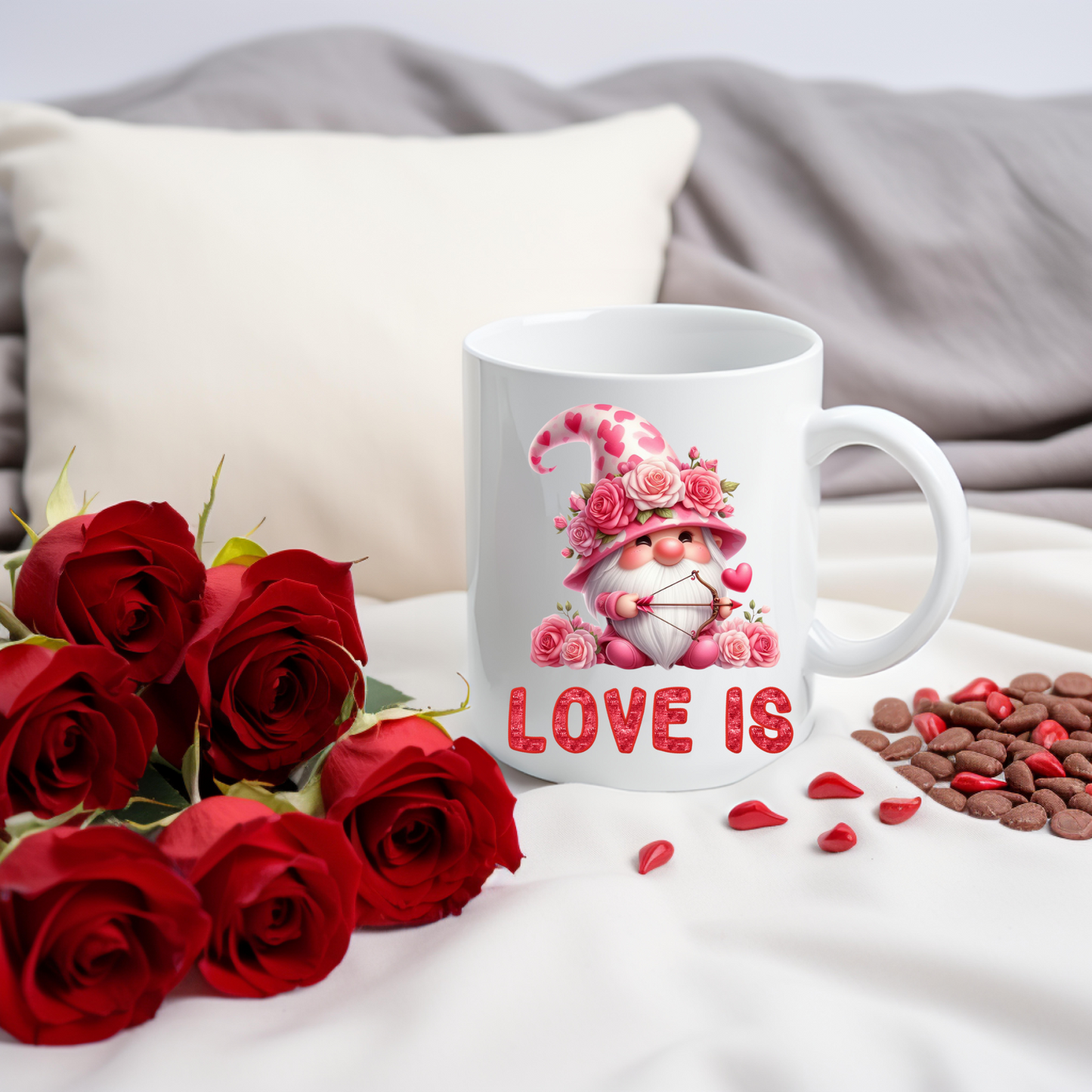 Radiant Romance: “Love Is” Valentine's Day Mugs – Sip Love, Share Joy. Dishwasher and Microwave Safe. 11oz & 15oz Sizes. Double-Sided