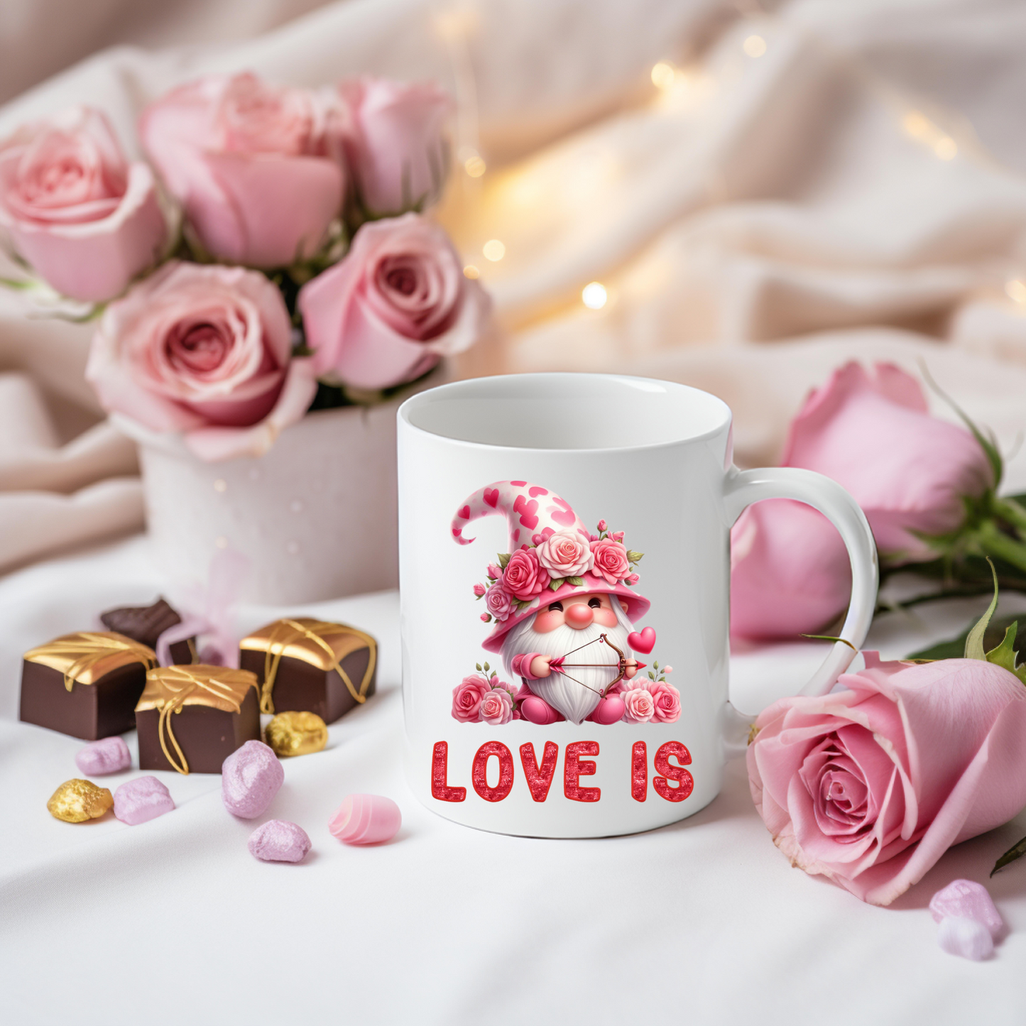 Radiant Romance: “Love Is” Valentine's Day Mugs – Sip Love, Share Joy. Dishwasher and Microwave Safe. 11oz & 15oz Sizes. Double-Sided