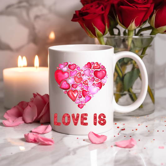 Radiant Romance: "Love Is" Valentine's Day Mugs - Sip Love, Share Joy. Dishwasher and Microwave Safe. 11oz & 15oz Sizes. Double-Sided Design