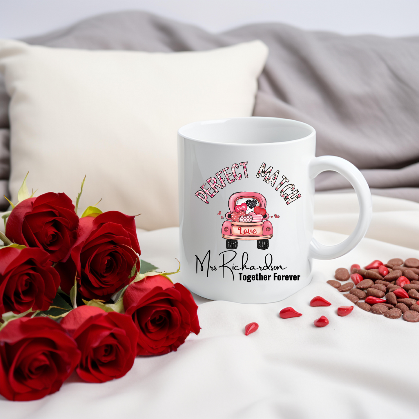 Love Brewed to Perfection: Personalized 'Perfect Match' Ceramic Mugs for Timeless Romance and Everyday Elegance!