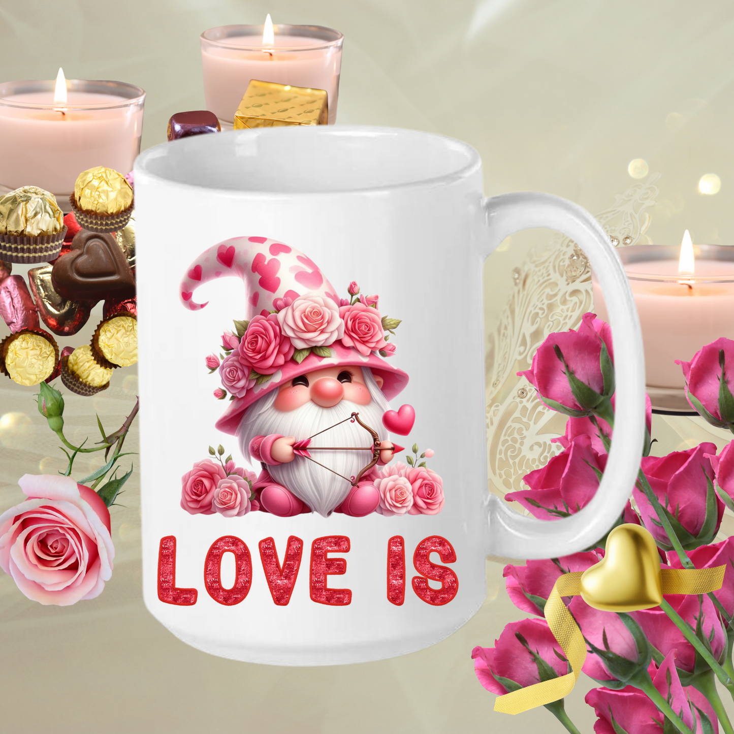 Radiant Romance: “Love Is” Valentine's Day Mugs – Sip Love, Share Joy. Dishwasher and Microwave Safe. 11oz & 15oz Sizes. Double-Sided