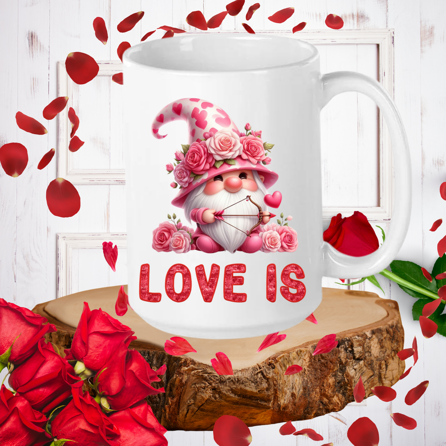 Radiant Romance: “Love Is” Valentine's Day Mugs – Sip Love, Share Joy. Dishwasher and Microwave Safe. 11oz & 15oz Sizes. Double-Sided