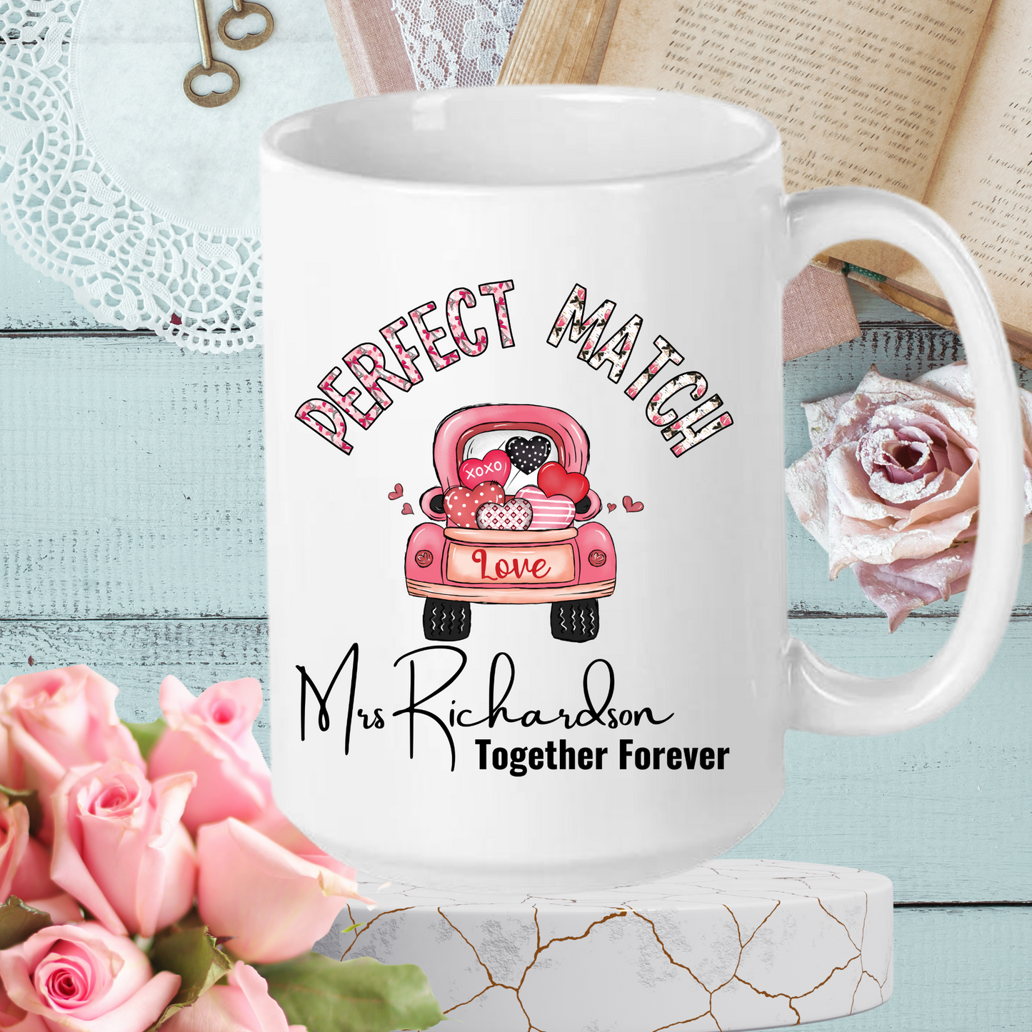 Love Brewed to Perfection: Personalized 'Perfect Match' Ceramic Mugs for Timeless Romance and Everyday Elegance!