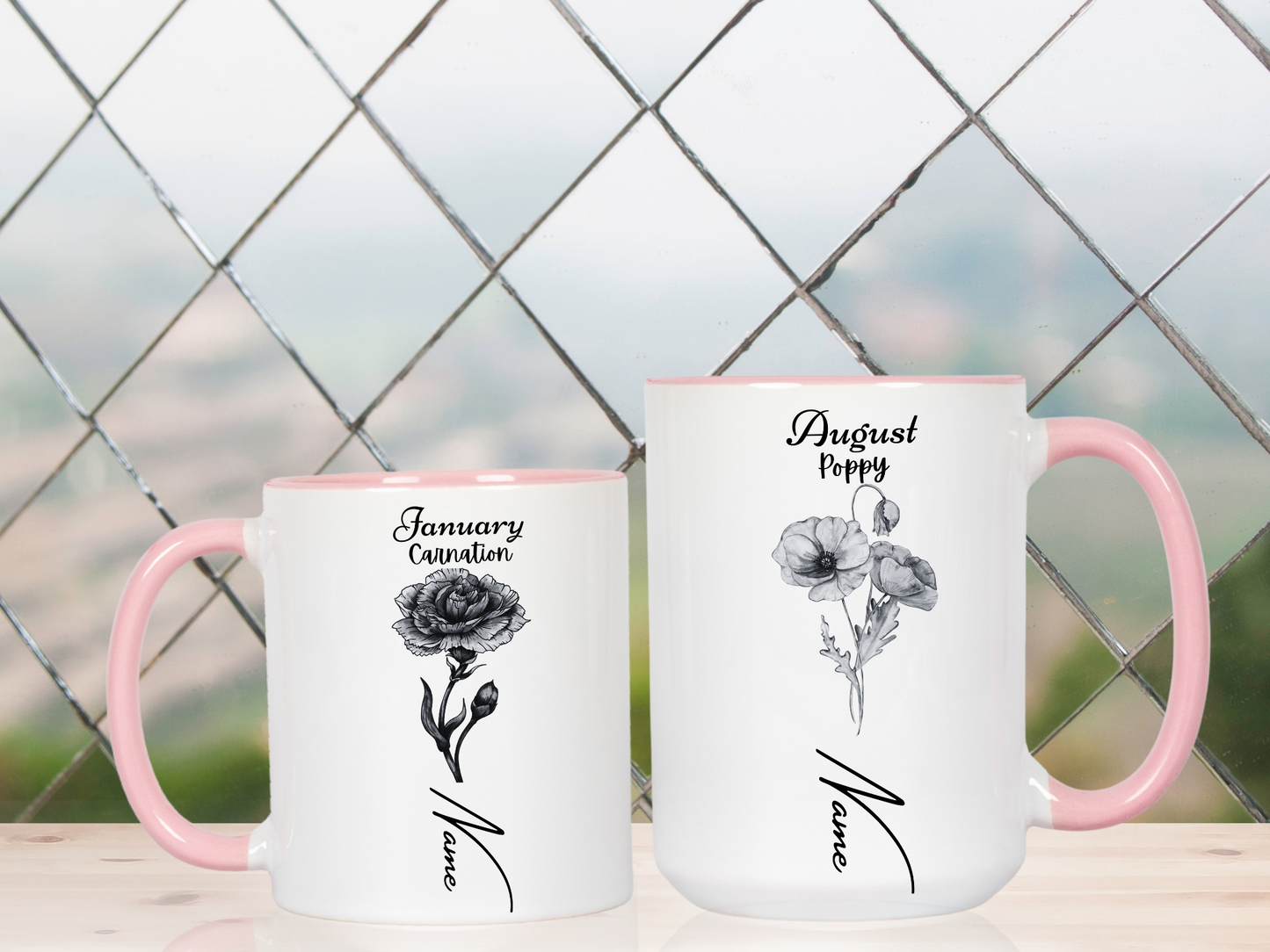Personalized Elegance: Birth Flower Two-Tone Mug – Sip in Style with Your Unique Blend of Color, Name and Birth Month!