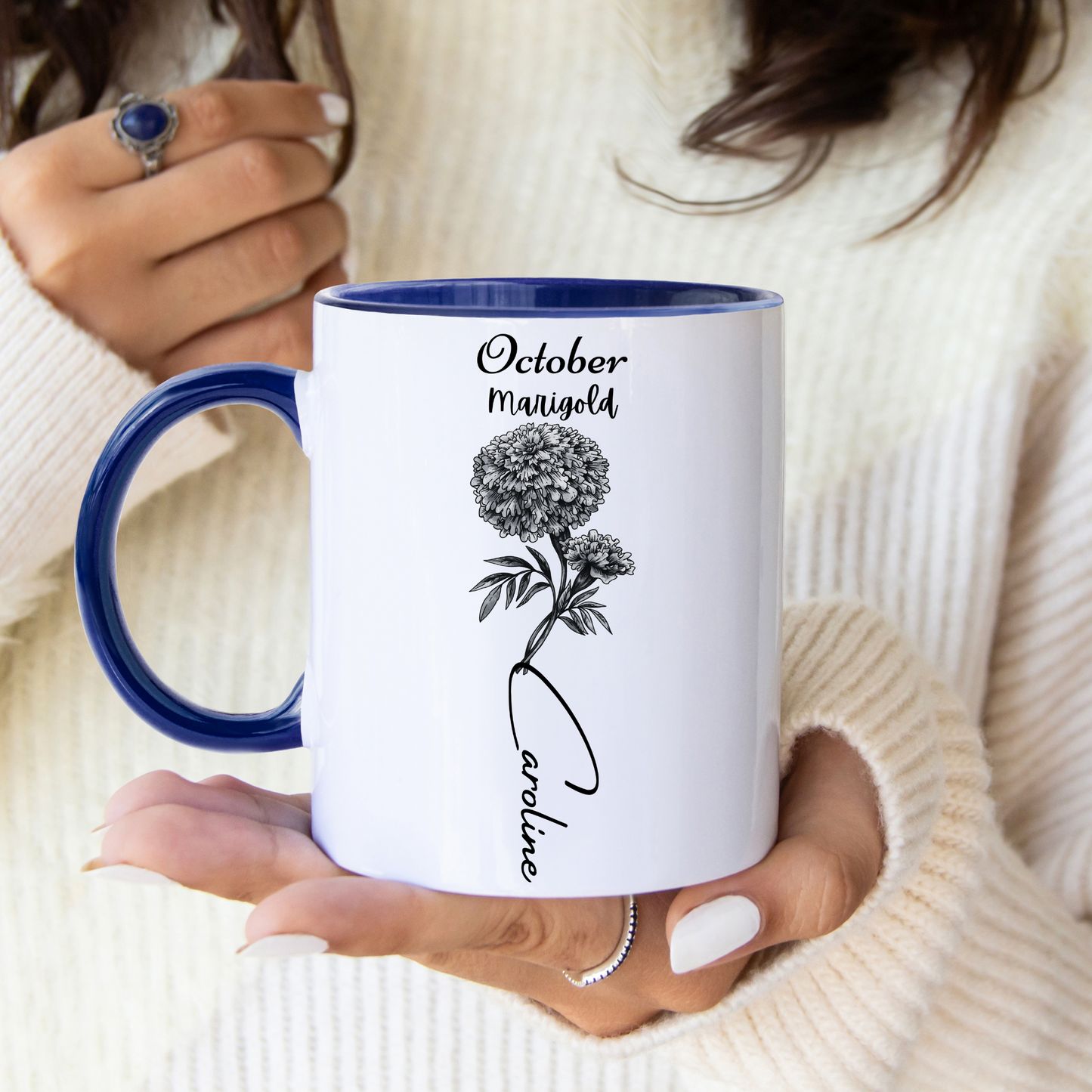 Personalized Elegance: Birth Flower Two-Tone Mug – Sip in Style with Your Unique Blend of Color, Name and Birth Month!