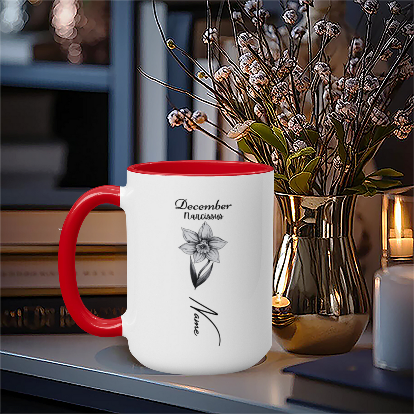Personalized Elegance: Birth Flower Two-Tone Mug – Sip in Style with Your Unique Blend of Color, Name and Birth Month!