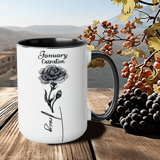 Personalized Elegance: Birth Flower Two-Tone Mug – Sip in Style with Your Unique Blend of Color, Name and Birth Month!