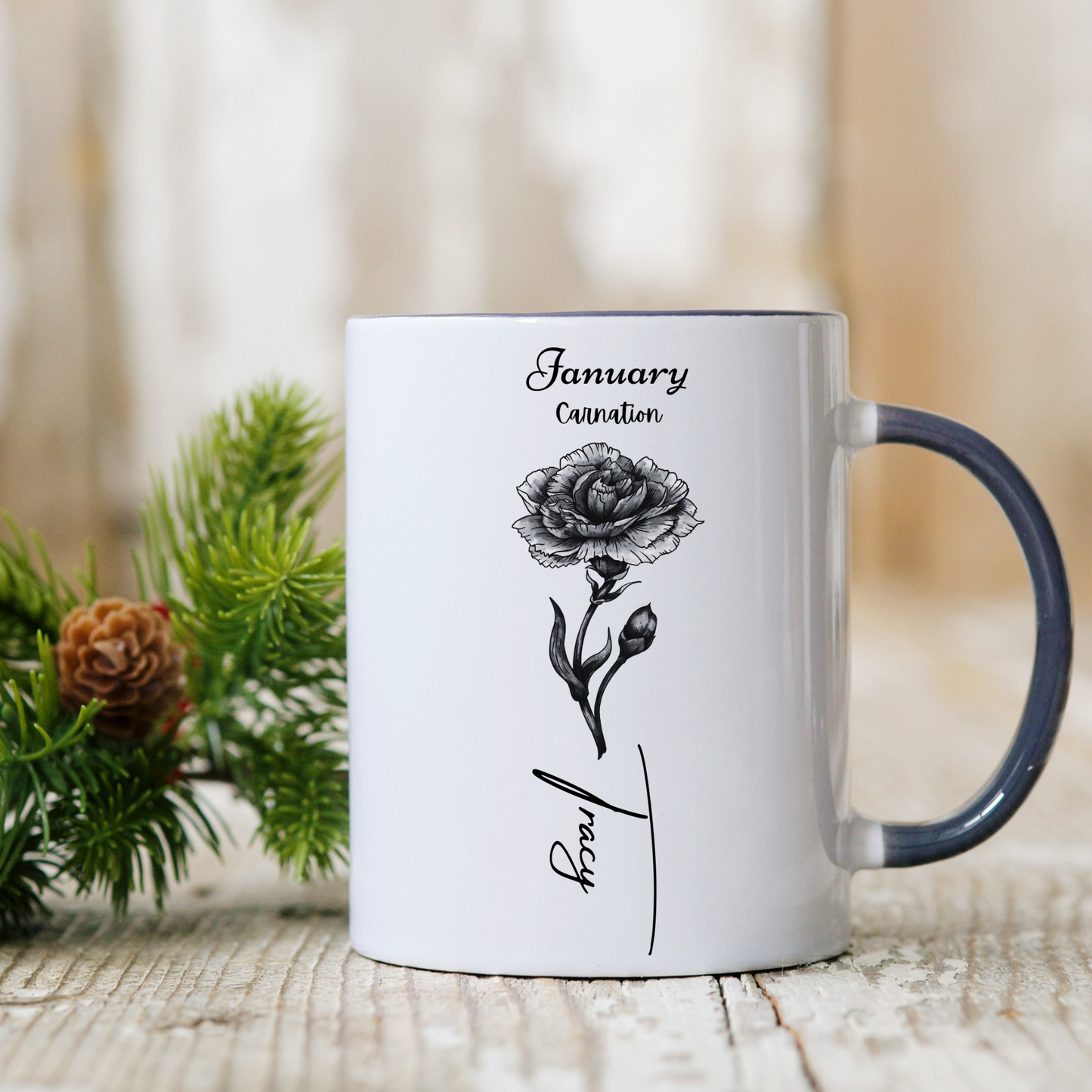 Personalized Elegance: Birth Flower Two-Tone Mug – Sip in Style with Your Unique Blend of Color, Name and Birth Month!