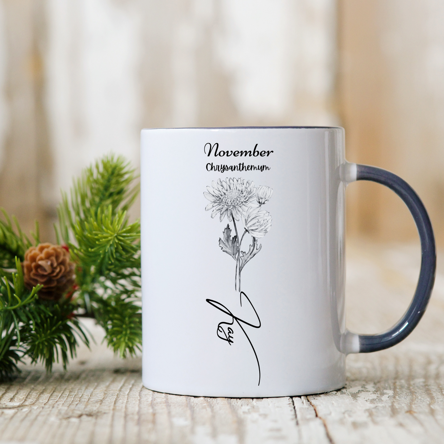 Personalized Elegance: Birth Flower Two-Tone Mug – Sip in Style with Your Unique Blend of Color, Name and Birth Month!