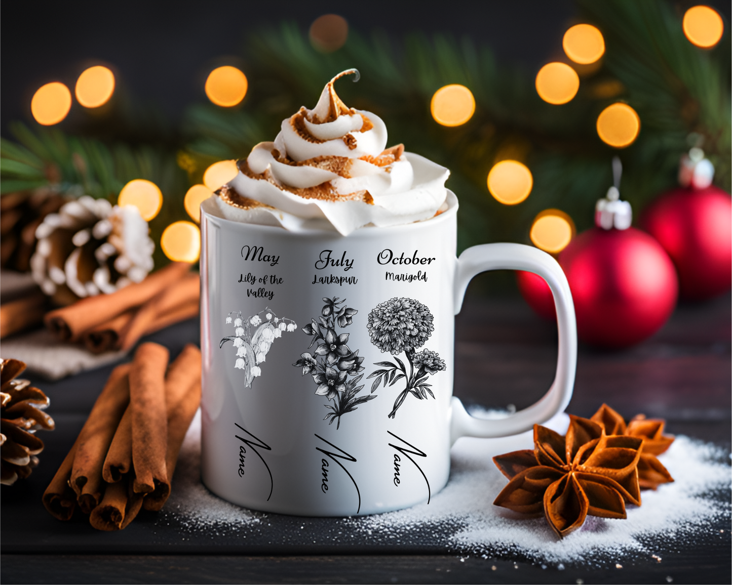 Embrace elegance with our Personalized Birth Flower Ceramic Mug, adorned with your birth flower and name - Elevate your sipping experience!