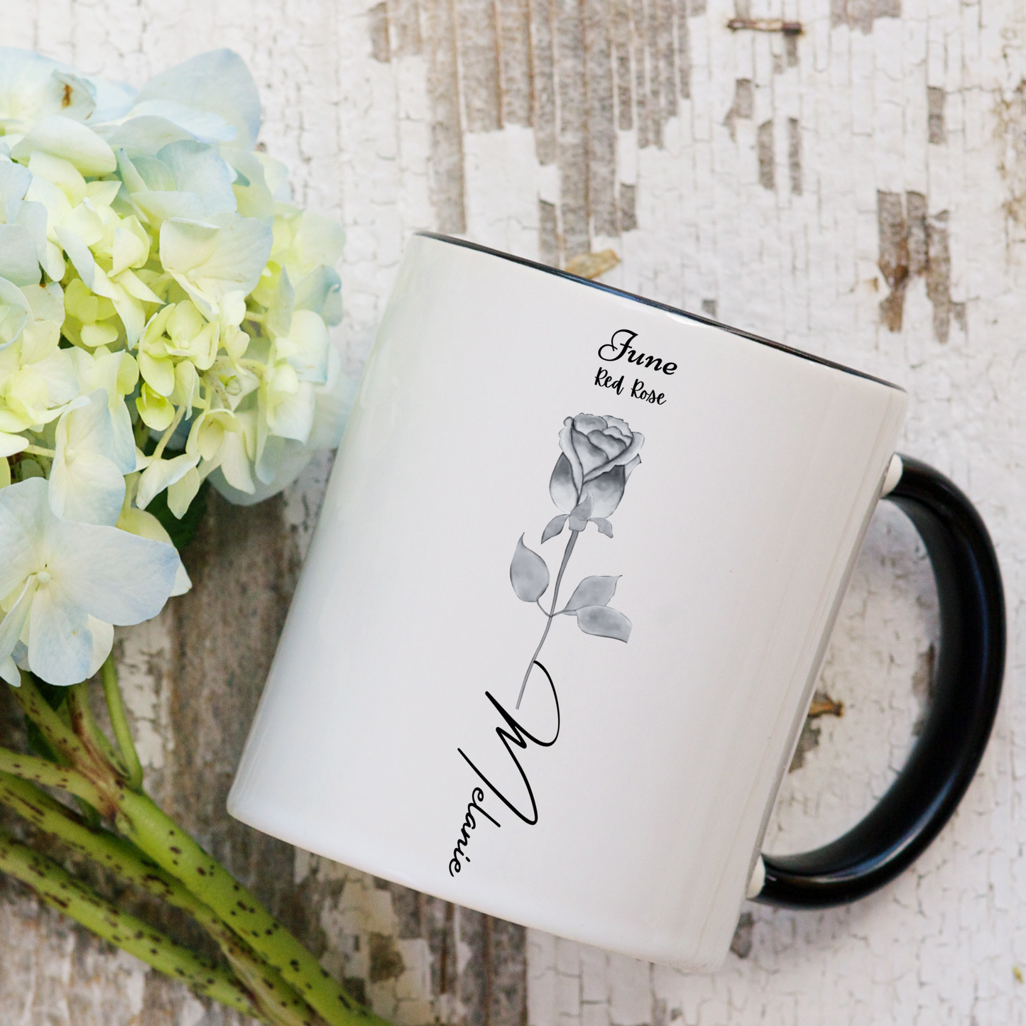 Personalized Elegance: Birth Flower Two-Tone Mug – Sip in Style with Your Unique Blend of Color, Name and Birth Month!