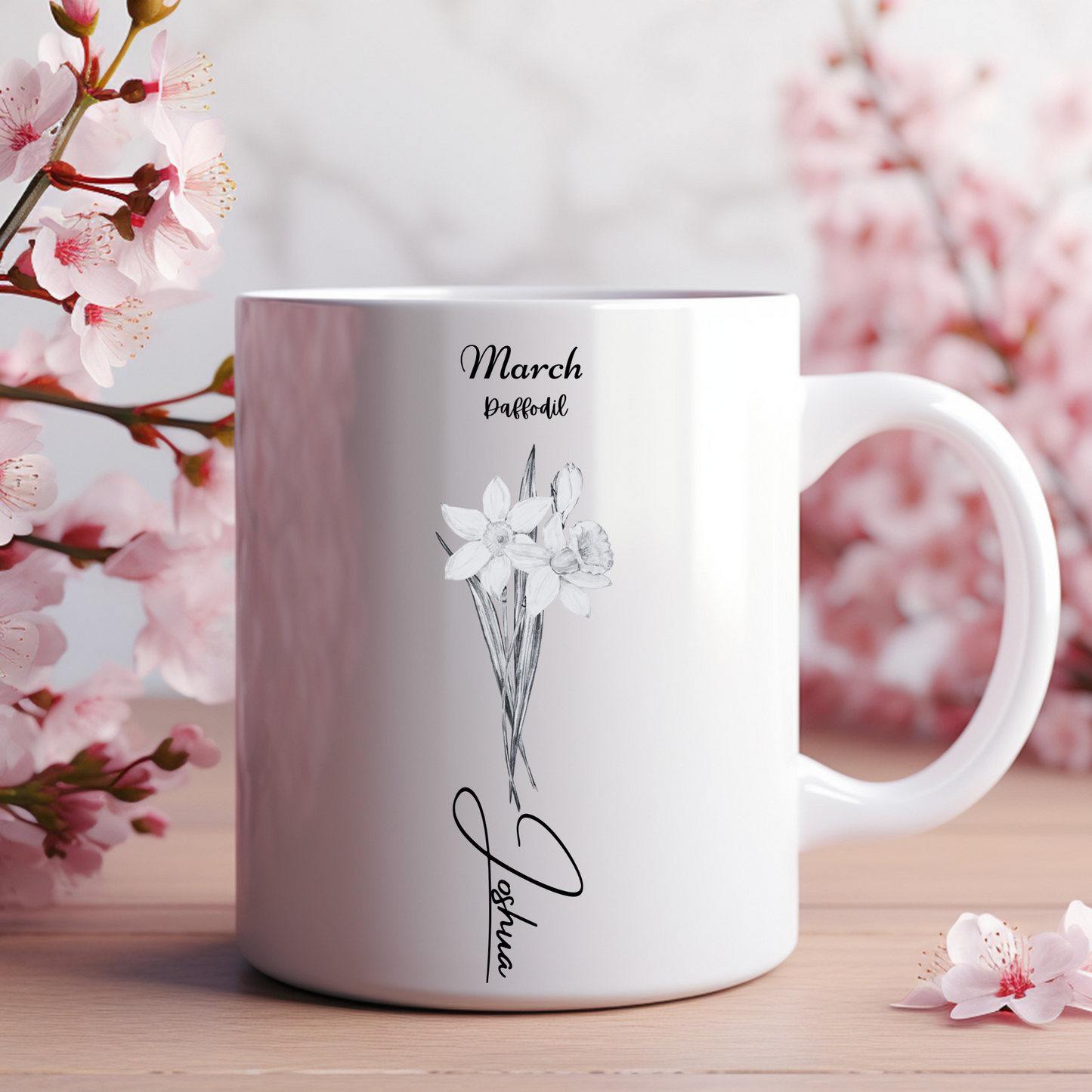 Embrace elegance with our Personalized Birth Flower Ceramic Mug, adorned with your birth flower and name - Elevate your sipping experience!