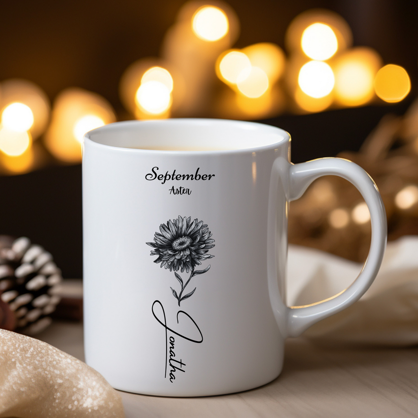 Embrace elegance with our Personalized Birth Flower Ceramic Mug, adorned with your birth flower and name - Elevate your sipping experience!