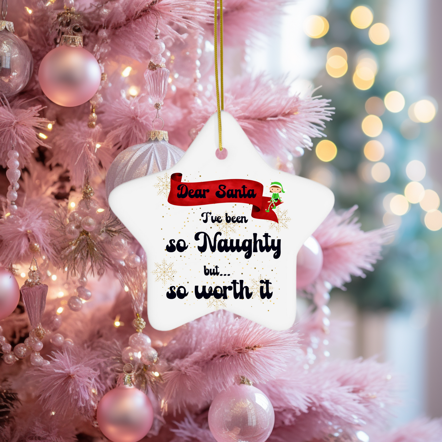 Exquisite Christmas Porcelain Ornaments with “Dear Santa, I’ve been so naughty but… so worth it”; a stunning addition to your holiday decor.