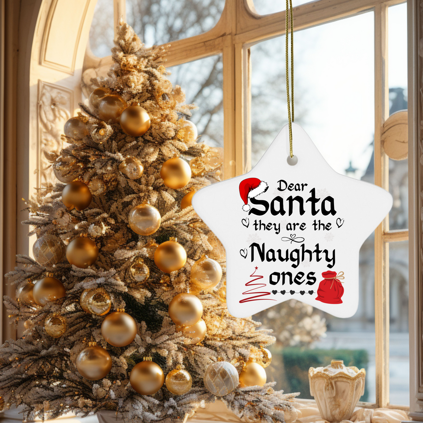 Exquisite Christmas Porcelain Ornaments with “Dear Santa, they are the naughty ones”; a stunning addition to your holiday decor.