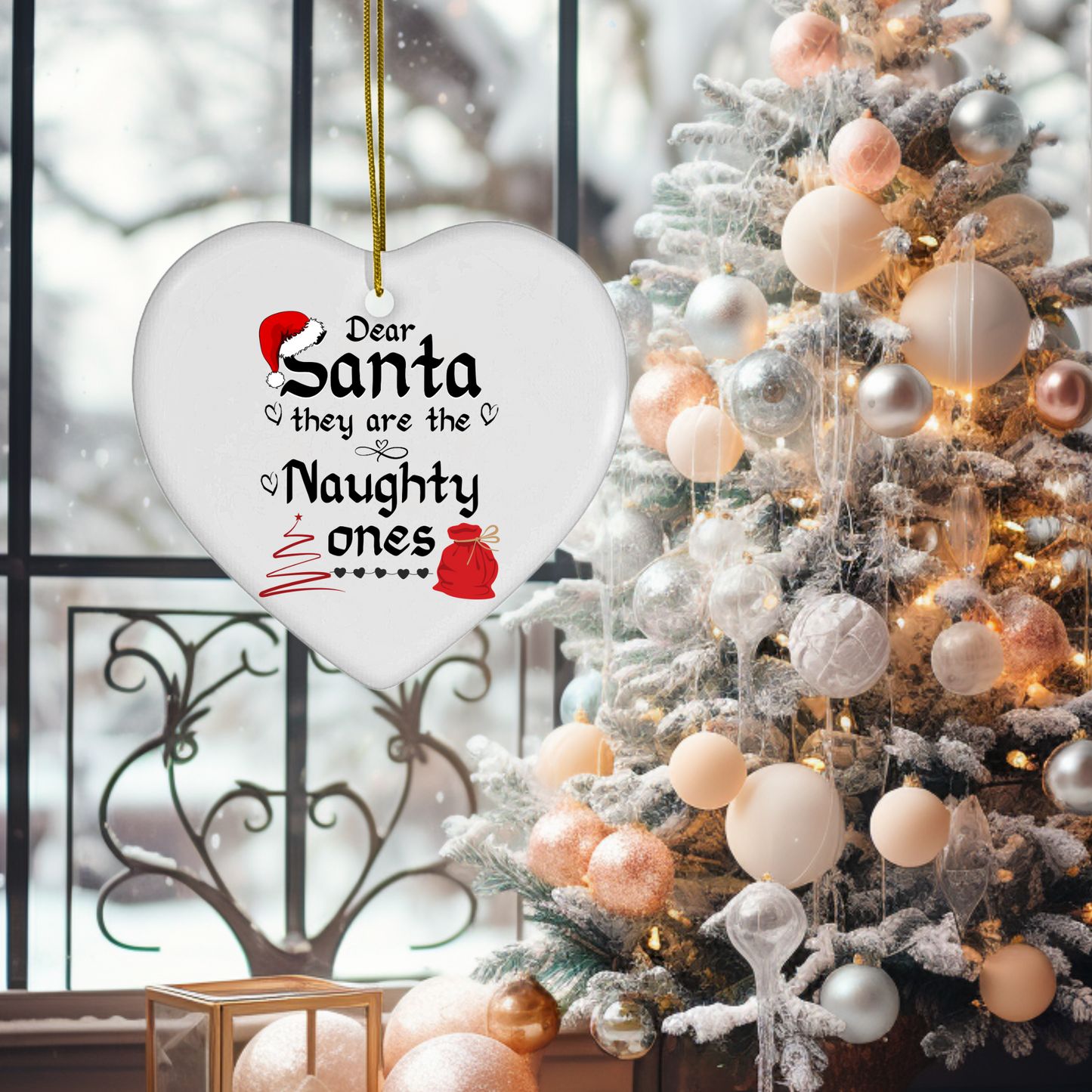 Exquisite Christmas Porcelain Ornaments with “Dear Santa, they are the naughty ones”; a stunning addition to your holiday decor.