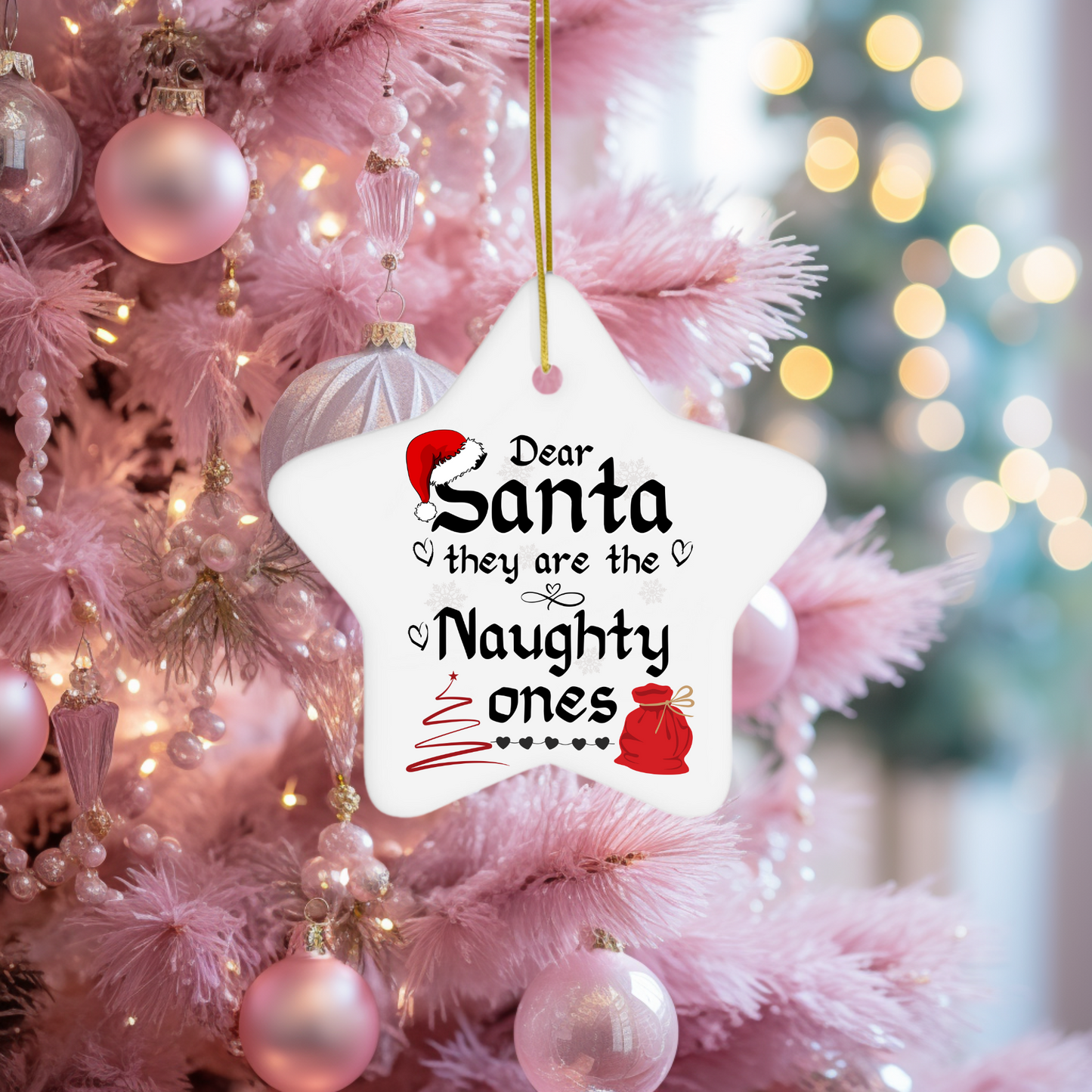 Exquisite Christmas Porcelain Ornaments with “Dear Santa, they are the naughty ones”; a stunning addition to your holiday decor.