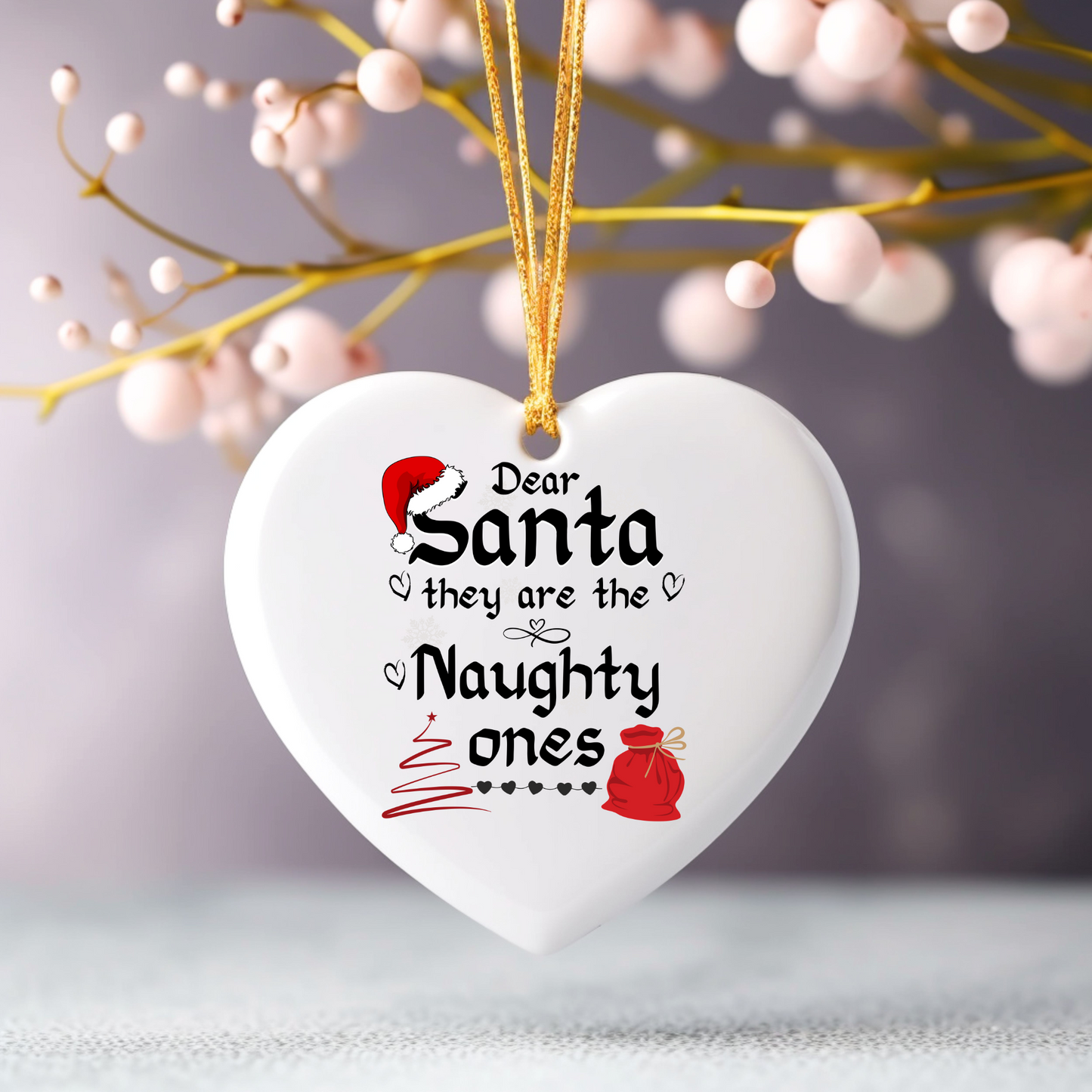 Exquisite Christmas Porcelain Ornaments with “Dear Santa, they are the naughty ones”; a stunning addition to your holiday decor.