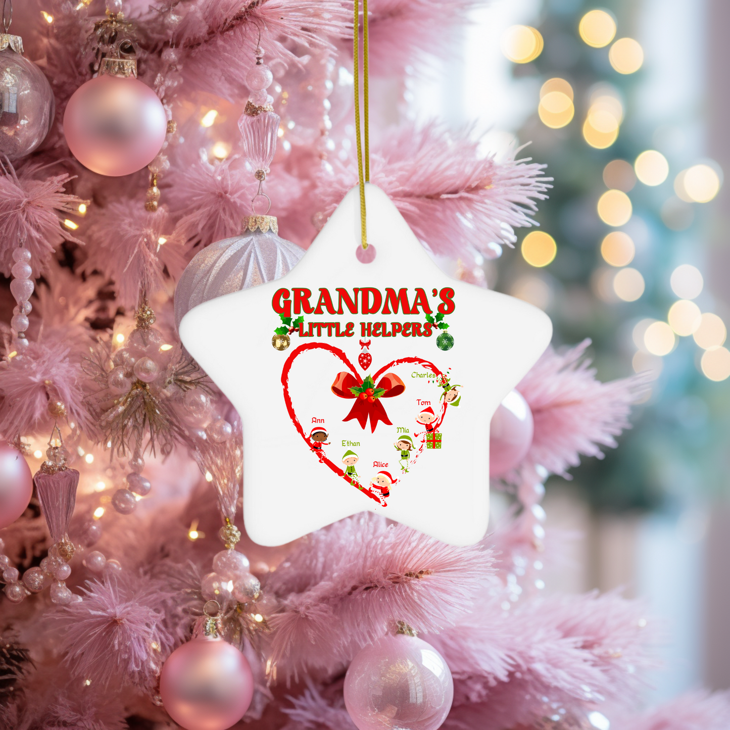 Cherish Grandma's Little Helpers with our personalized porcelain Christmas ornament, a heartwarming tribute to family joy!