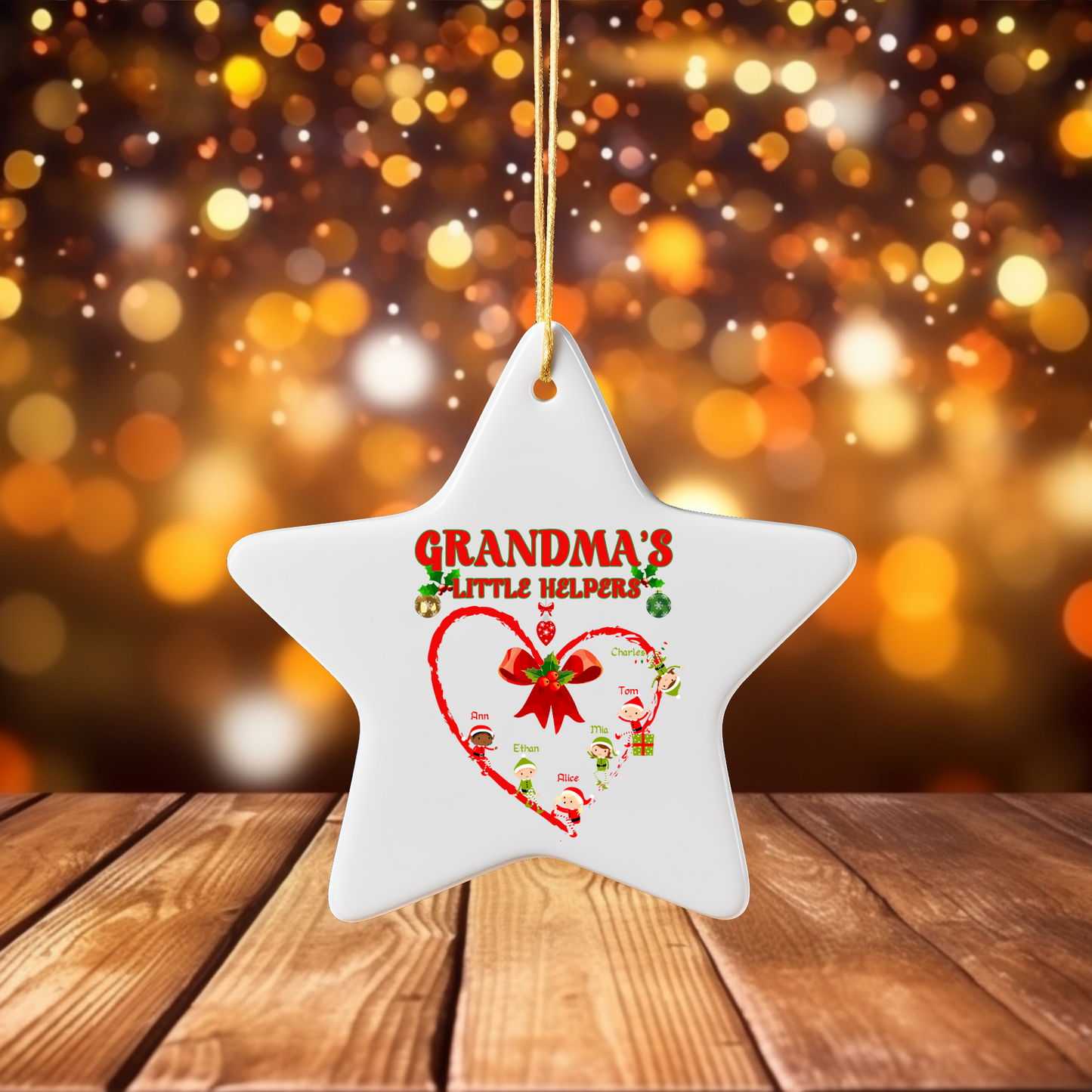 Cherish Grandma's Little Helpers with our personalized porcelain Christmas ornament, a heartwarming tribute to family joy!