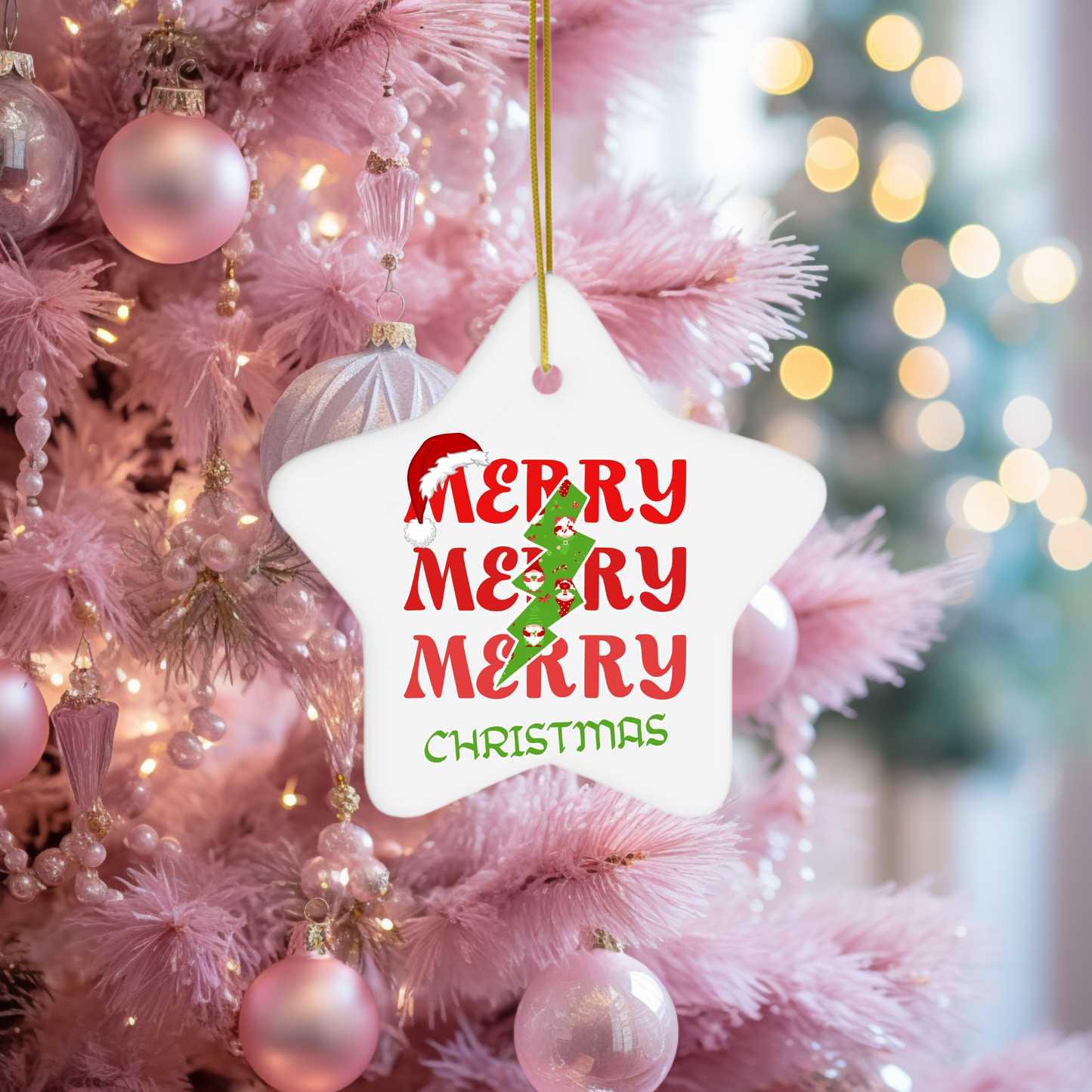 Exquisite Christmas Porcelain Ornaments With “Merry, Merry, Merry, Christmas” A Stunning Addition To Your Holiday Decor.