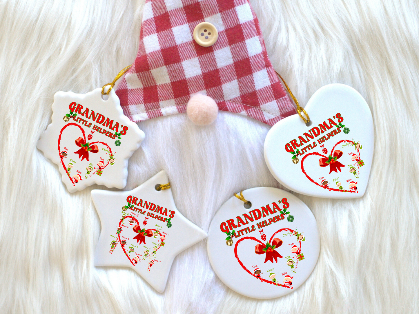 Cherish Grandma's Little Helpers with our personalized porcelain Christmas ornament, a heartwarming tribute to family joy!